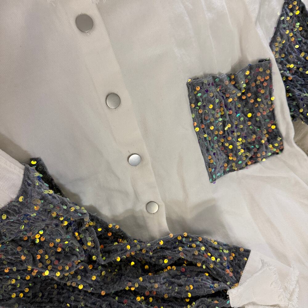 Sequin Patchwork Denim Jacket Oversized Shacket W… - image 4